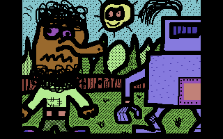 Droga do Duplandu (Commodore 64) screenshot: Bearded fellow is player's companion