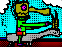 Droga do Duplandu (ZX Spectrum) screenshot: Travel on a goat (player's new body)