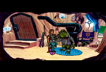 Beyond Shadowgate (TurboGrafx CD) screenshot: Delivering the shopkeeper's goods. Once you give the Sage the Jack-in-the-box you'll need to act fast.