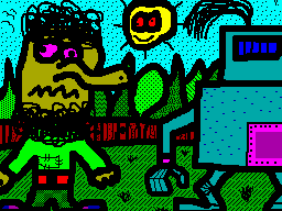 Droga do Duplandu (ZX Spectrum) screenshot: Bearded fellow is player's companion