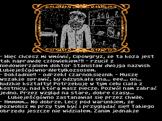 Droga do Duplandu (Atari 8-bit) screenshot: Meeting with the medic