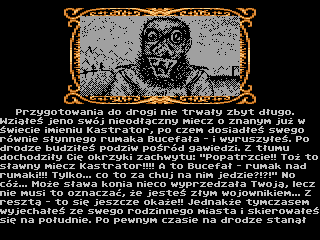 Droga do Duplandu (Atari 8-bit) screenshot: Bearded fellow is player's companion