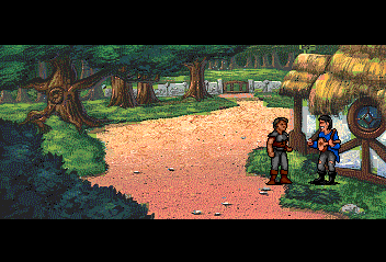 Beyond Shadowgate (TurboGrafx CD) screenshot: There's a bard in the city.