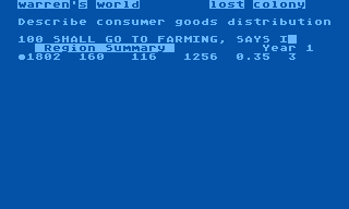 Warren's World: Lost Colony (Atari 8-bit) screenshot: You can get frisky with your commands - the text parser won't mind