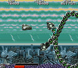 Bio-Ship Paladin (Arcade) screenshot: Two snakes to destroy.