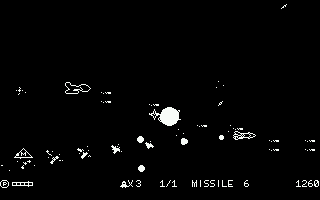 Mono Space (DOS) screenshot: I love the smell of missile trails in the morning.