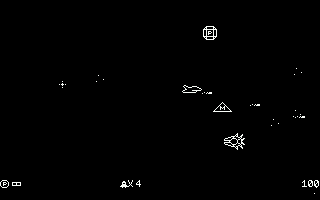 Mono Space (DOS) screenshot: Pea-shooting and powerup-grabbing across the universe