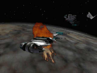 Star Wars: Rebel Assault II - The Hidden Empire (PlayStation) screenshot: Rookie One's ship's been hit and going down