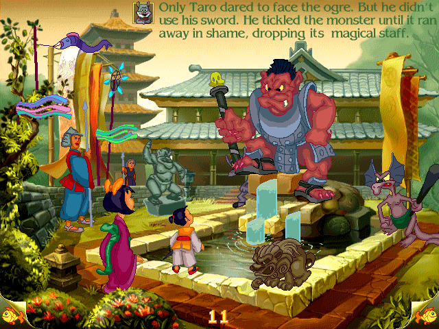 Magic Tales: The Little Samurai (Windows) screenshot: Only Taro - and, actually, Aya too! - are brave enough to confront the ogre.