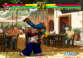 Art of Fighting 3: The Path of The Warrior (Arcade) screenshot: Fight in trees' shadow