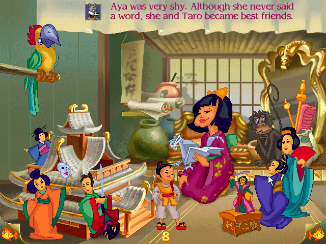 Magic Tales: The Little Samurai (Windows) screenshot: I'm quite sure that these other "people" are simply Aya's dolls...