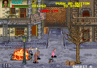 Dead Connection (Arcade) screenshot: The car has been set on fire