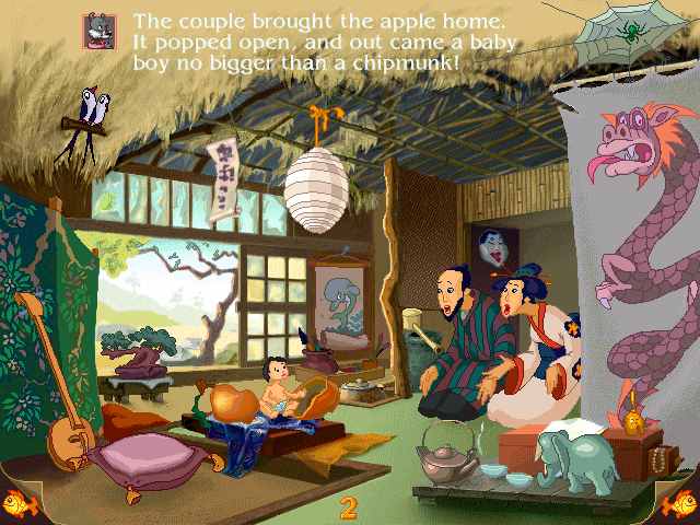 Magic Tales: The Little Samurai (Windows) screenshot: I like these "games"... but really, there was a lot of place for more interactive content. Such as: a mini-encyclopedia telling, for example, what is that musical instrument called...