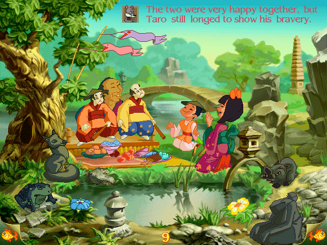 Magic Tales: The Little Samurai (Windows) screenshot: The puppets make fun of Taro. Still, in a dangerous situation, the puppet master (and his self-willed puppets) will flee...