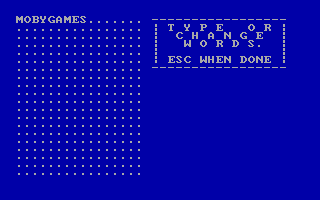 Word Seeking (DOS) screenshot: Word entry for a new puzzle