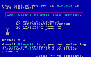 Electronic Grammar: Parts of Speech (DOS) screenshot: A multiple-choice question