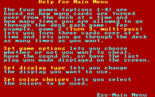 Solitaire (DOS) screenshot: There's help for every screen, too!