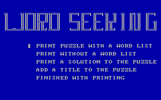 Word Seeking (DOS) screenshot: A few options for printing