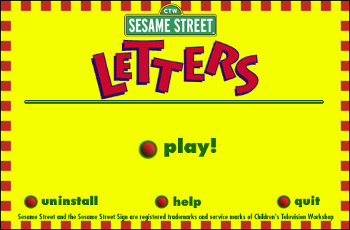 Sesame Street: Letters (Windows) screenshot: The game's start screen. The help button opens up a new window.
