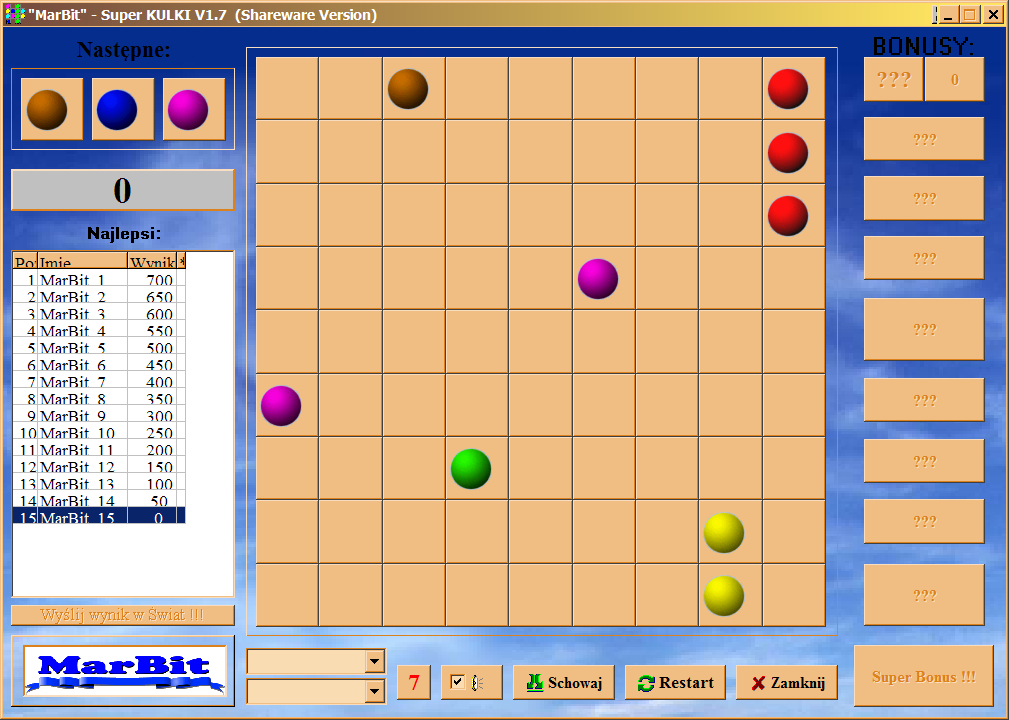 Super Balls (Windows) screenshot: A game in progress (v1.7)