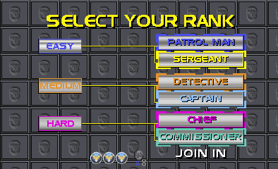 Police Trainer: Property of Metro Police Academy (Arcade) screenshot: Select your rank
