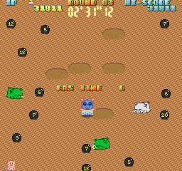 Psycho Pigs UXB (Sharp X68000) screenshot: Gas time! Other pigs fall asleep for 10 seconds