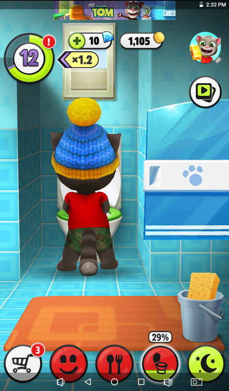 My Talking Tom (Android) screenshot: Tom is peeing.
