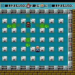 Bomberman (Sharp X68000) screenshot: Now just the Black Bomberman remains, who teleports around and does this fart attack