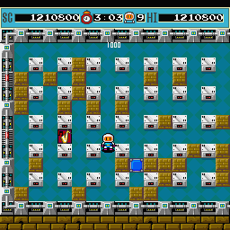 Bomberman (Sharp X68000) screenshot: No idea how I made that saxophone item appear but picking it up adds 10 million points to the score
