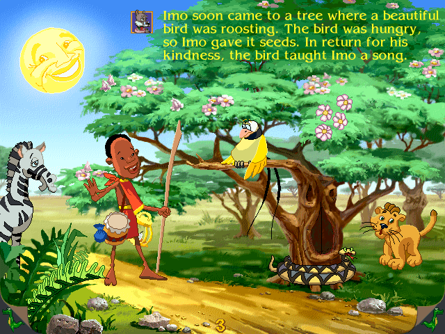 Magic Tales: Imo & the King (Windows) screenshot: Apart from helping the bird, click other objects. For example, that cute lion cub on the right will start rapping how he's a ferocious predator. ;)
