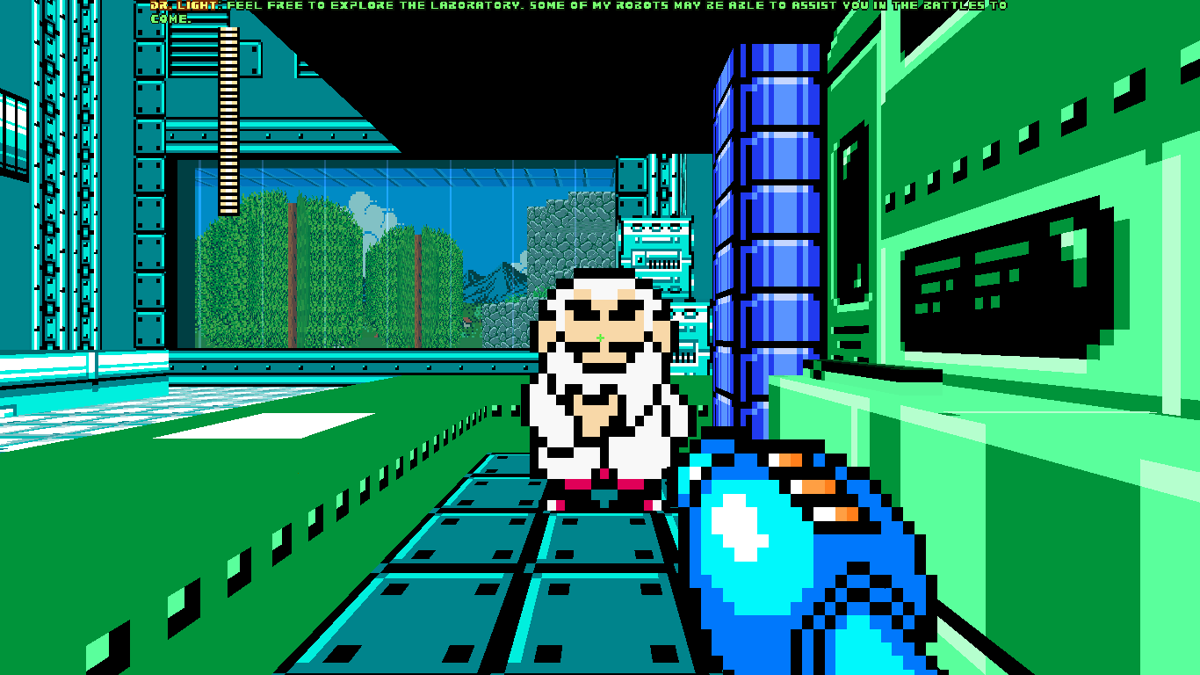 Mega Man 8-bit Deathmatch (Windows) screenshot: You can sight-see around Dr. Light's lab before jumping into the fray