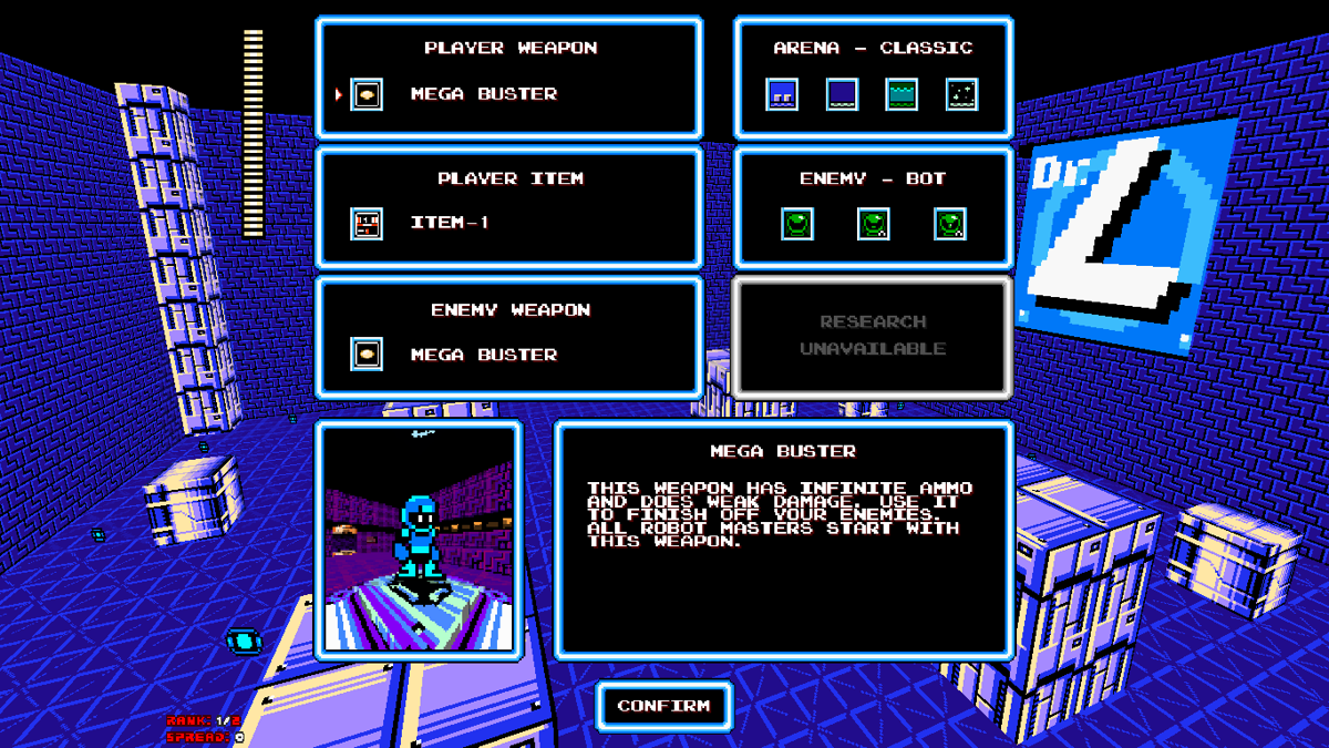 Mega Man 8-bit Deathmatch (Windows) screenshot: Choose the setup to practice with