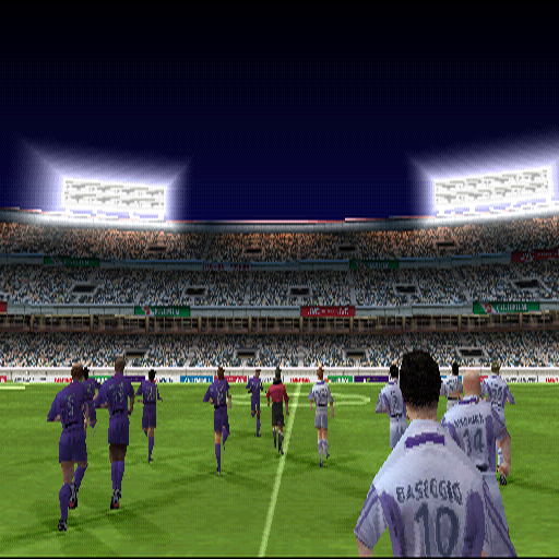 FIFA Soccer 2003 (PlayStation) screenshot: After selecting the teams, choosing which strip they wear, and which team is controlled by the gamer, the teams finally take to the field