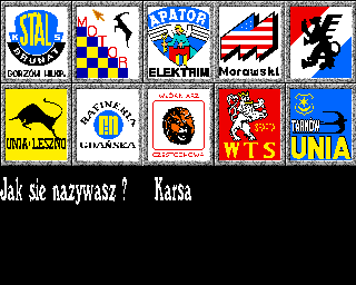 Speedway Manager (Amiga) screenshot: Choose team and enter Your name