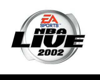 NBA Live 2002 (PlayStation) screenshot: After the EA logo and a screen showing all the team logos the game's title screen is displayed. This is followed by an animated sequence.