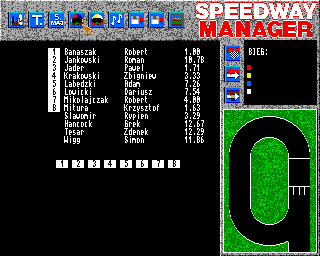 Speedway Manager (Amiga) screenshot: Selecting match squad