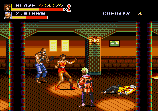 Streets of Rage 2 (Arcade) screenshot: Fighting in a bar.