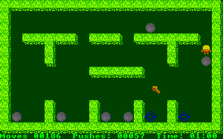 Roll On (Amiga) screenshot: This rock can't be rolled back to its goal, so the level must be restarted