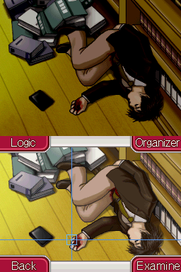 Ace Attorney Investigations: Miles Edgeworth (Nintendo DS) screenshot: Examining the corpse in a close-up view.