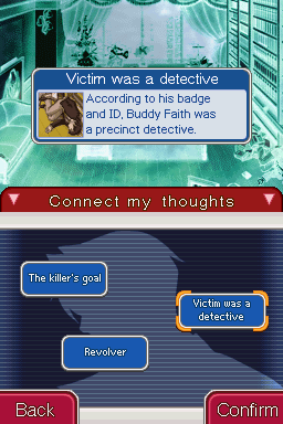 Ace Attorney Investigations: Miles Edgeworth (Nintendo DS) screenshot: Try and connect the right thought in the Logic screen.