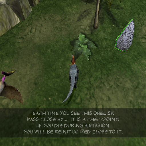 Disney's Dinosaur (PlayStation 2) screenshot: Stone like this, as the text says, are the game's save points