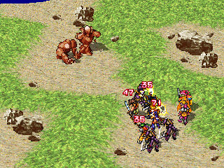 Suikoden (PlayStation) screenshot: Earth golems are hurling stones at us