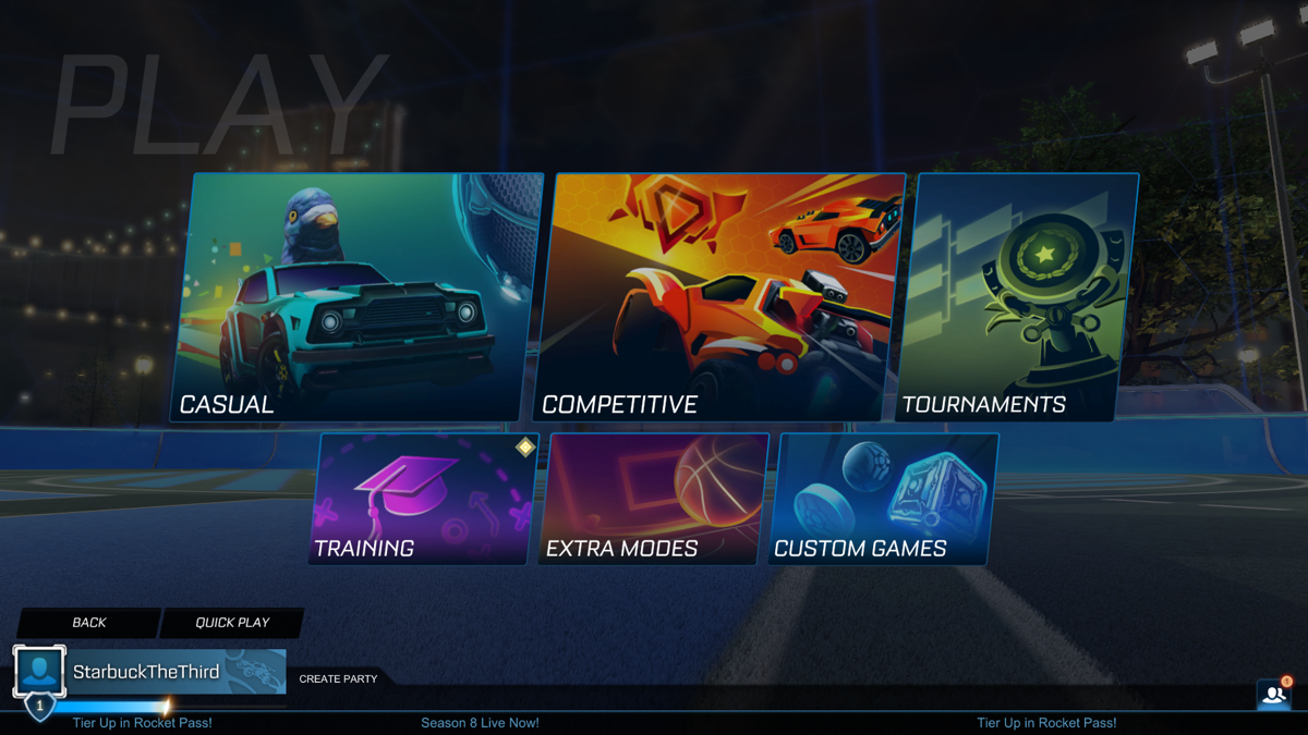 Rocket League (Windows) screenshot: Game mode selection