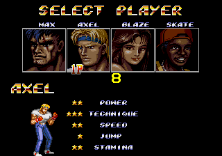 Streets of Rage 2 (Arcade) screenshot: Choose your fighter.