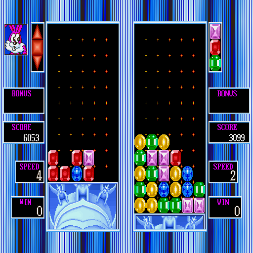 Columns (Sharp X68000) screenshot: Computer opponent - rabbit