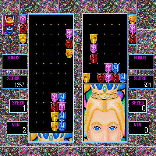 Columns (Sharp X68000) screenshot: Computer opponent - samurai