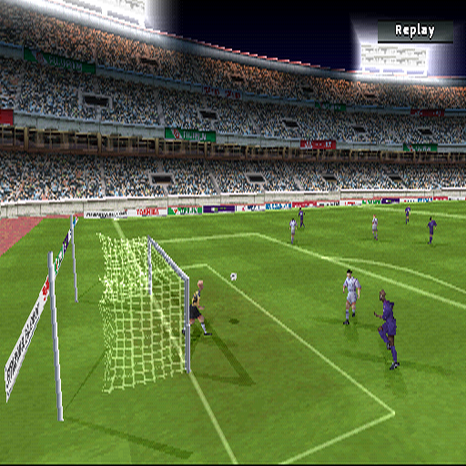 FIFA Soccer 2003 (PlayStation) screenshot: When a goal is scored it is replayed from many different angles automatically