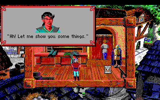 King's Quest V: Absence Makes the Heart Go Yonder! (DOS) screenshot: In a store (EGA/Tandy)