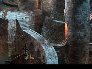 Final Fantasy IX (PlayStation) screenshot: City of Treno - cats on the roof, animals walking around... lovely atmosphere!