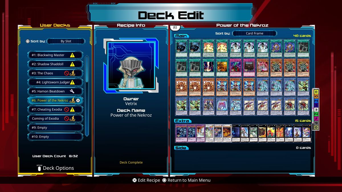Yu-Gi-Oh!: Legacy of the Duelist (PlayStation 4) screenshot: Editing your deck is easy and simple